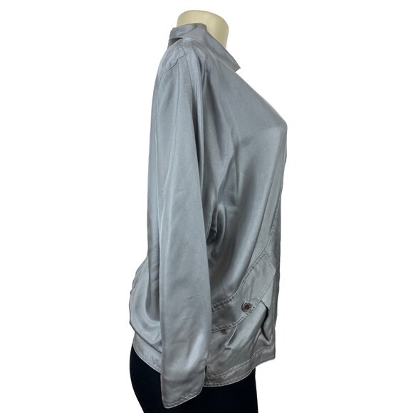 Lafayette 148 Women's Satin Gray Zip Up Jacket Sz M - Picture 3 of 10